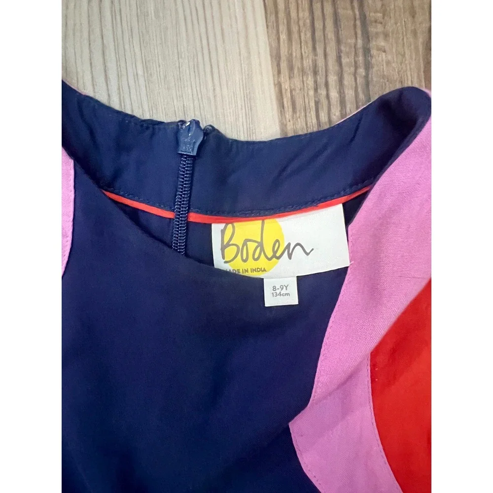 Boden Girls Navy Blue Pink Red Colorblock Sleeveless Dress Size 8-9Y